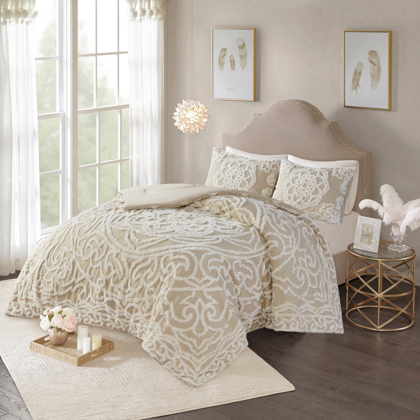 Cecily Tufted Cotton Chenille Medallion Duvet Cover Set Taupe