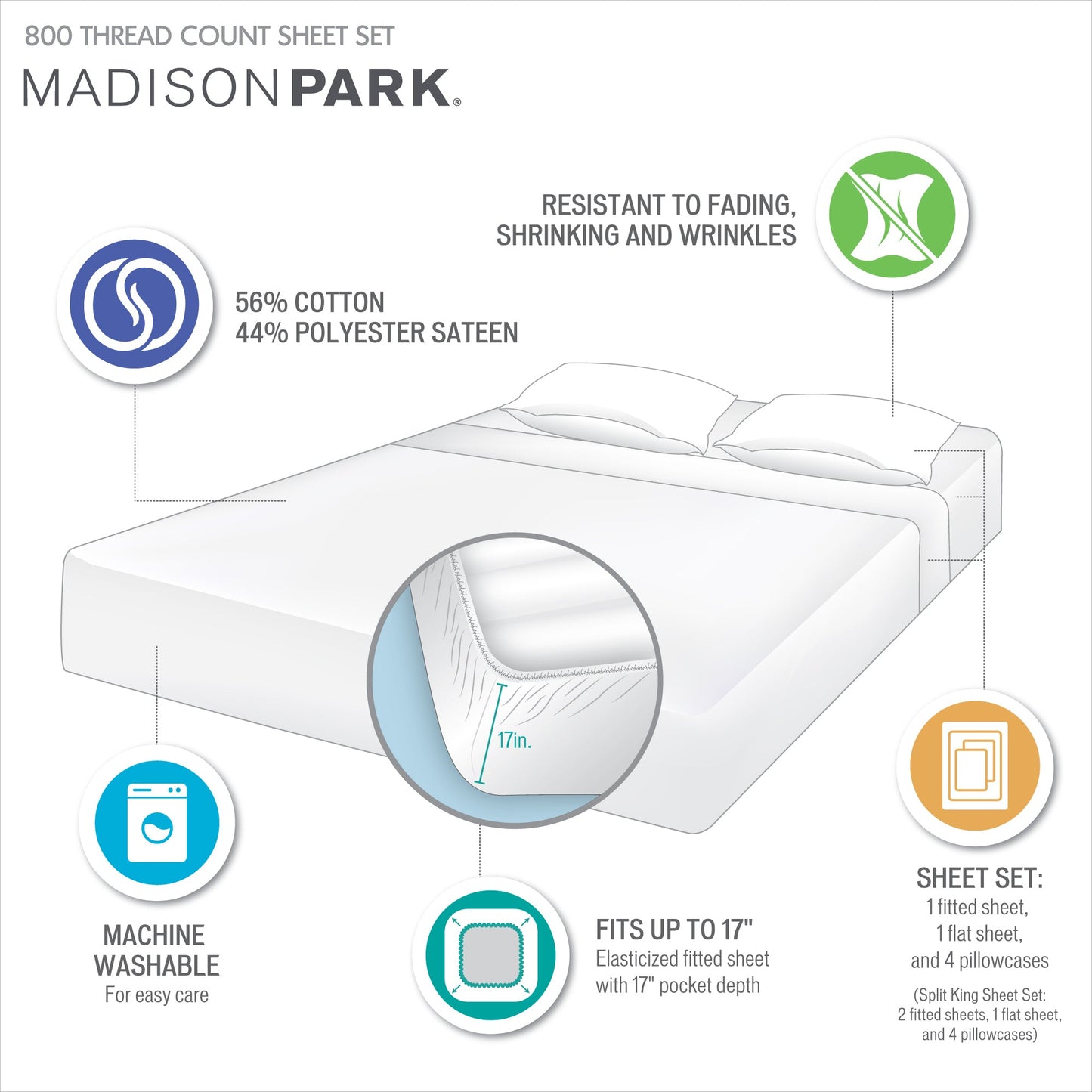 Cotton Blend Sateen Sheet Set - 800 Thread Count
