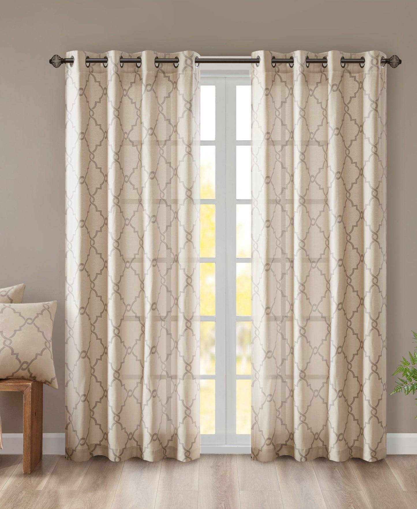 Sereno Fretwork Grommet Top Curtain Panel Seafoam