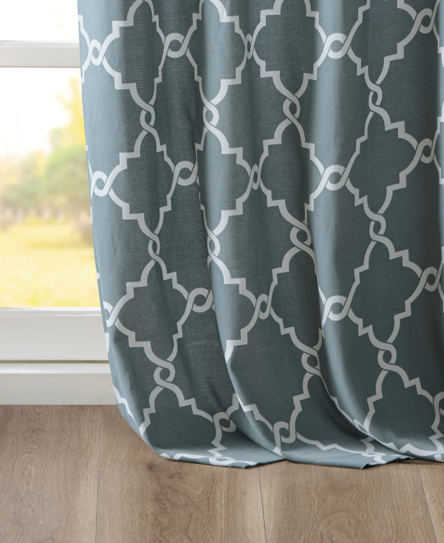 Sereno Fretwork Grommet Top Curtain Panel Seafoam