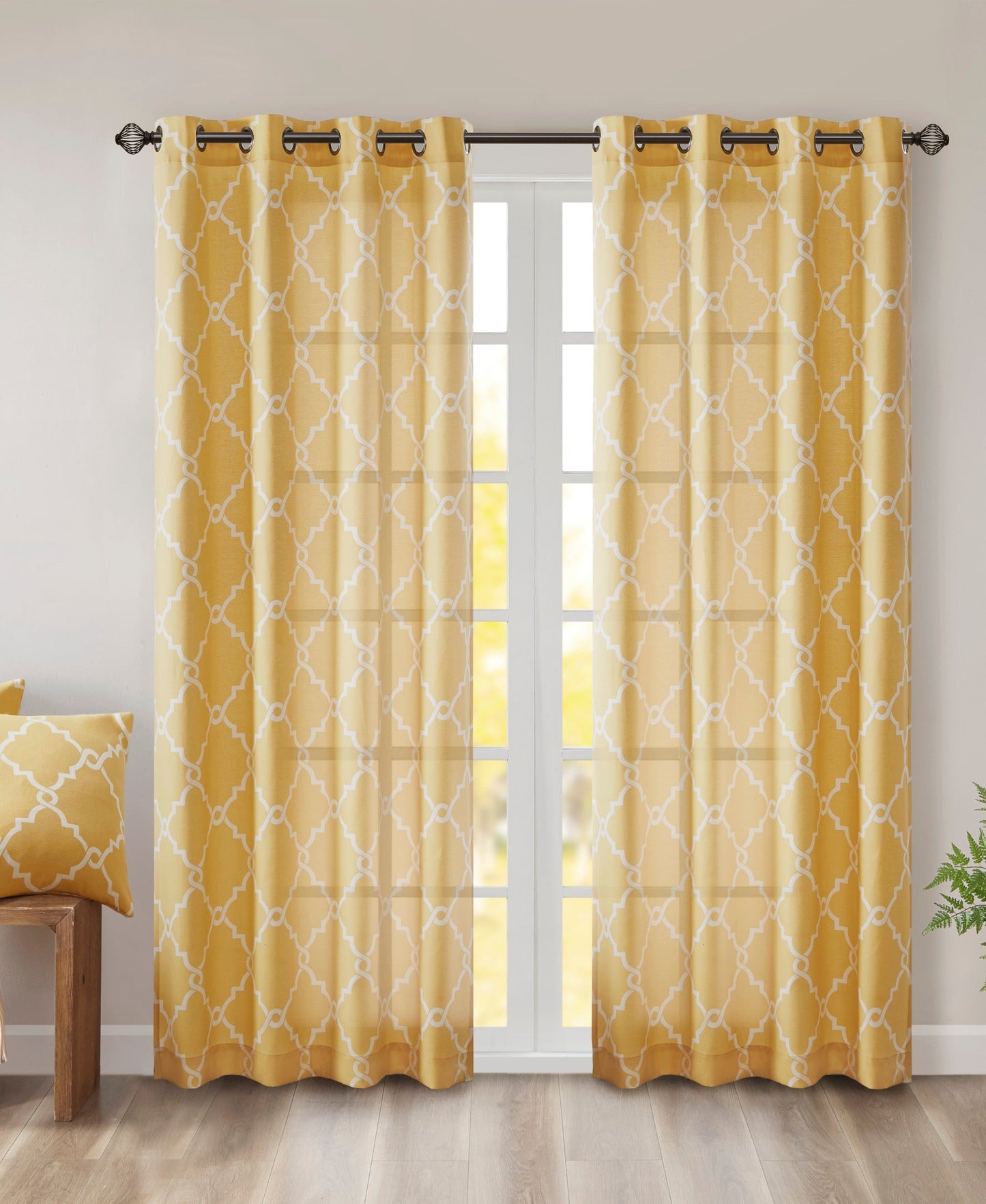 Sereno Fretwork Grommet Top Curtain Panel Seafoam