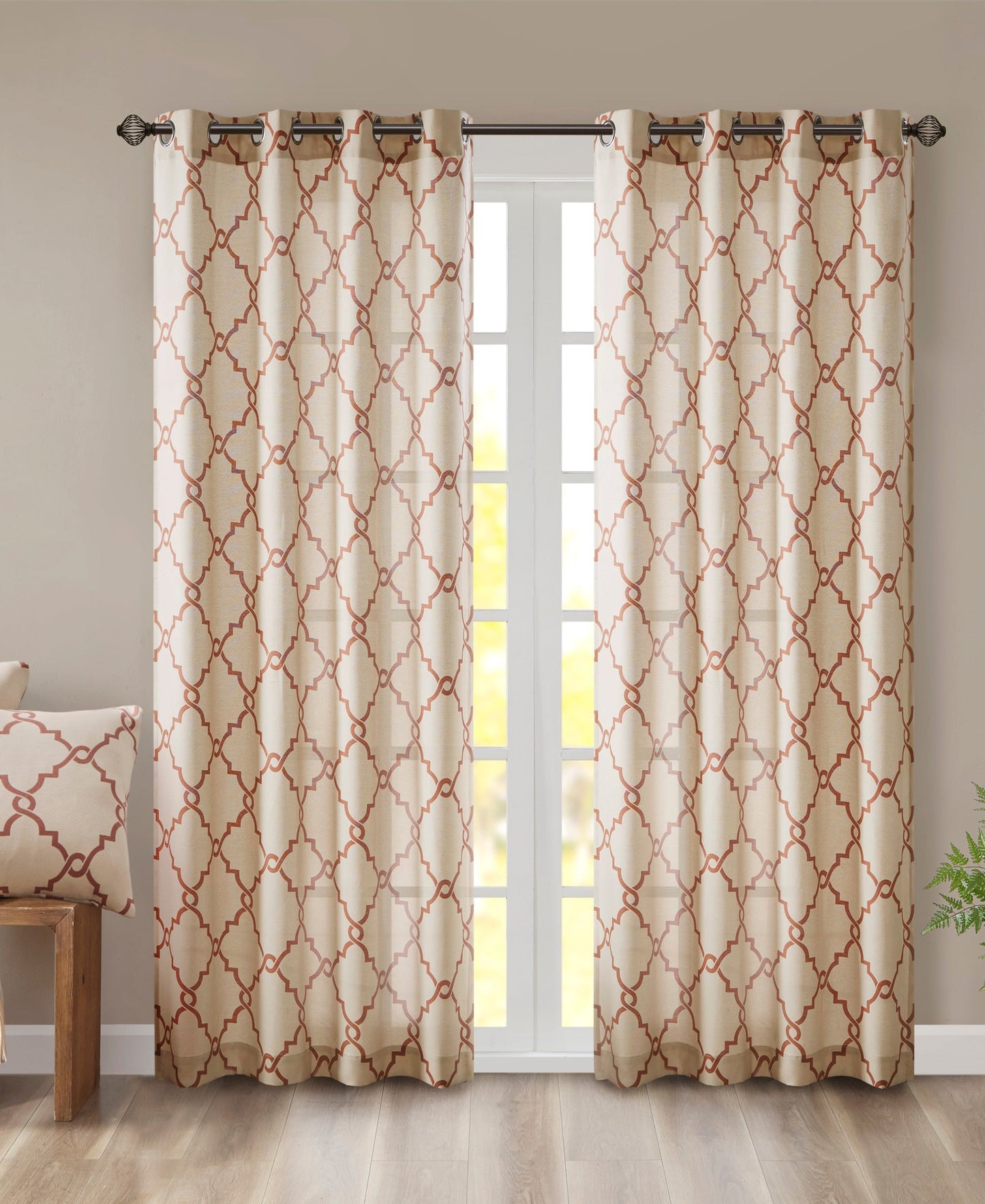 Sereno Fretwork Grommet Top Curtain Panel Seafoam