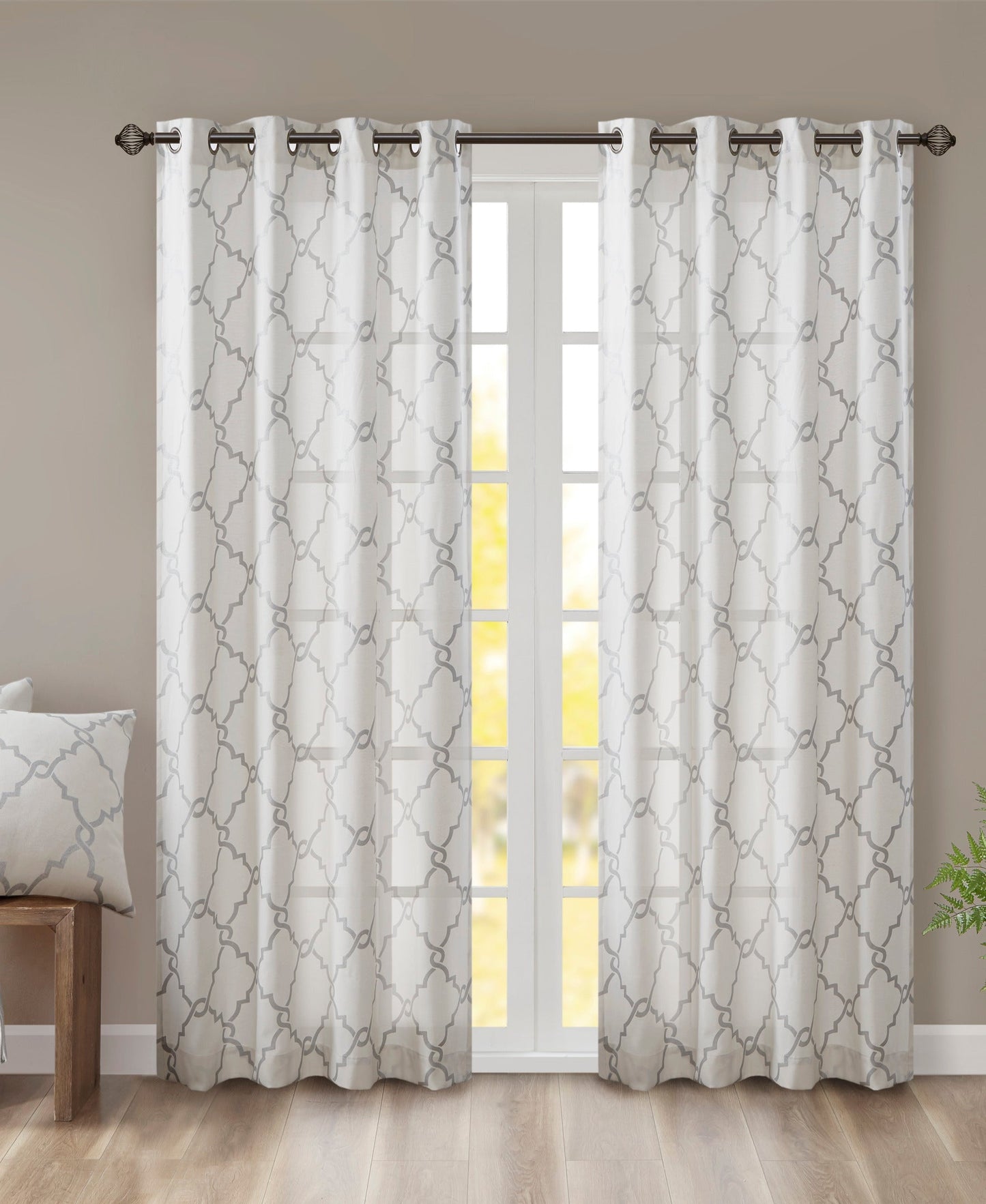 Sereno Fretwork Grommet Top Curtain Panel Seafoam