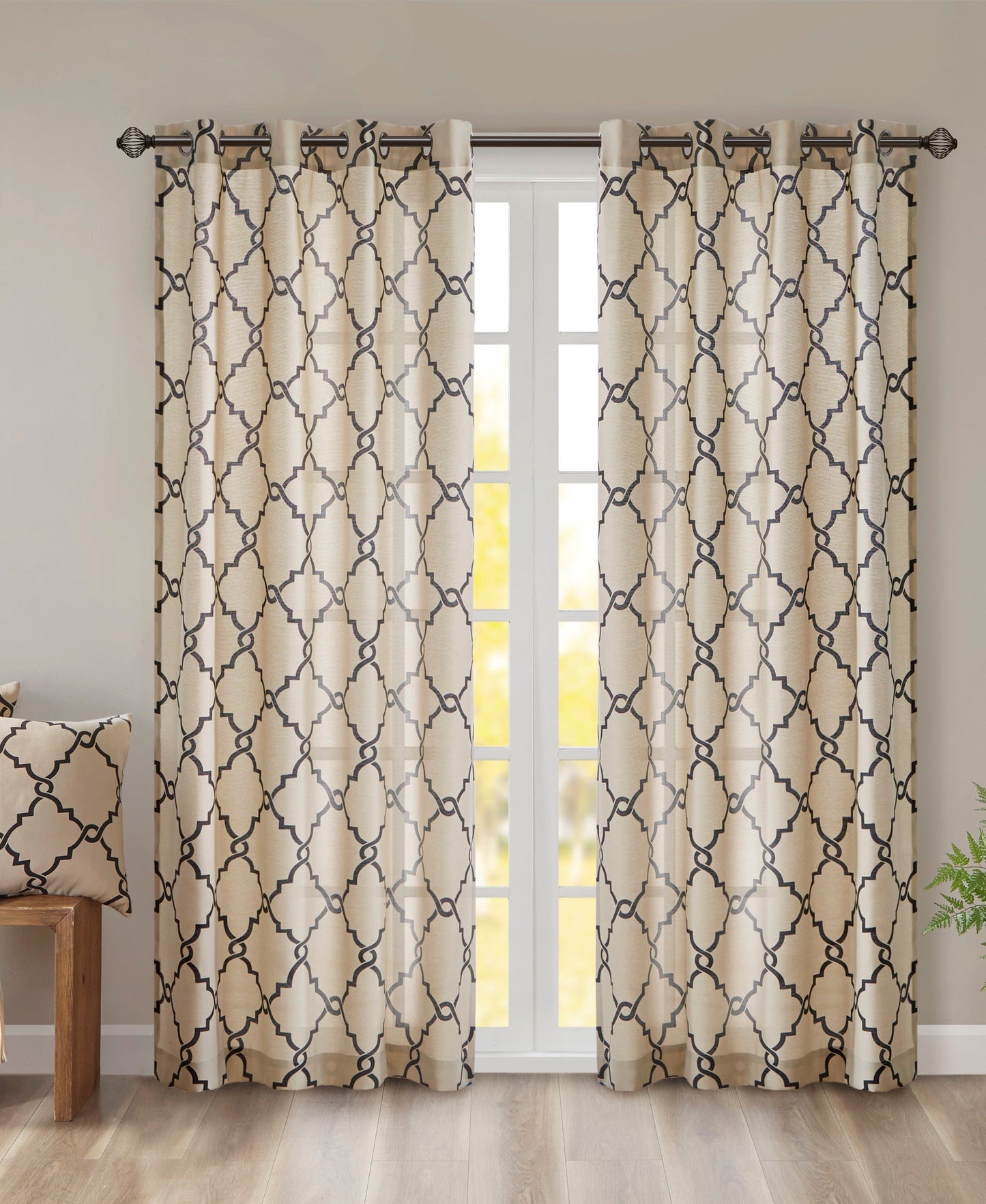 Sereno Fretwork Grommet Top Curtain Panel Seafoam