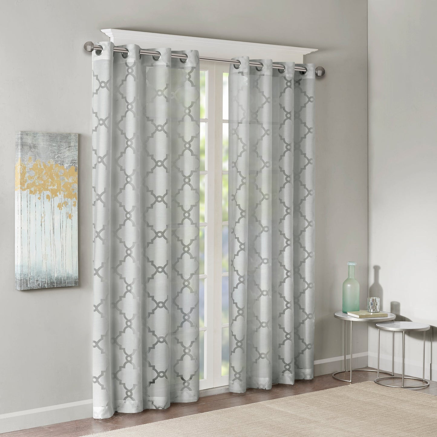 Zoe Fretwork Burnout Sheer Curtain Panel Ivory