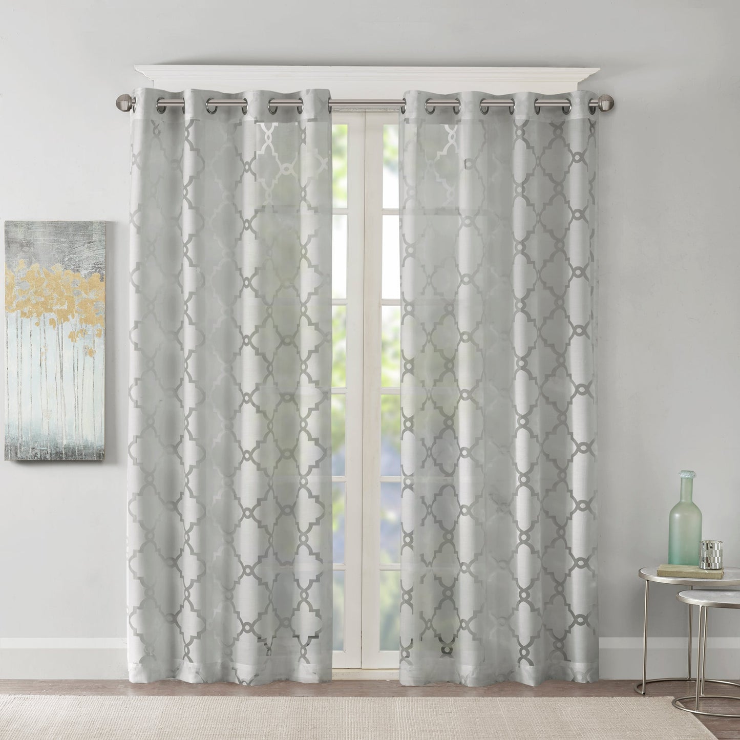Zoe Fretwork Burnout Sheer Curtain Panel Ivory