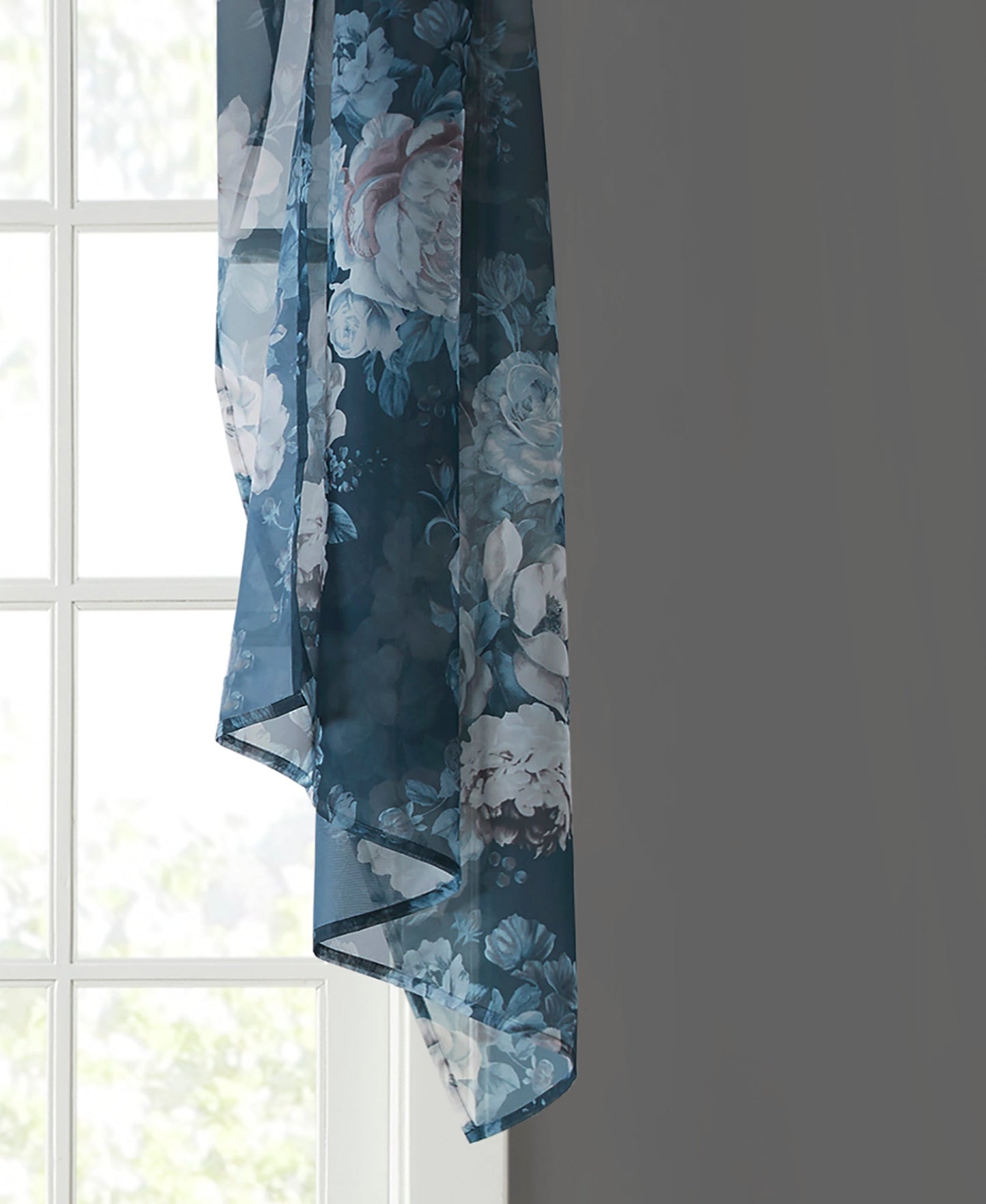 Fleur Rod Pocket Voile Sheer Curtain Stone Grey