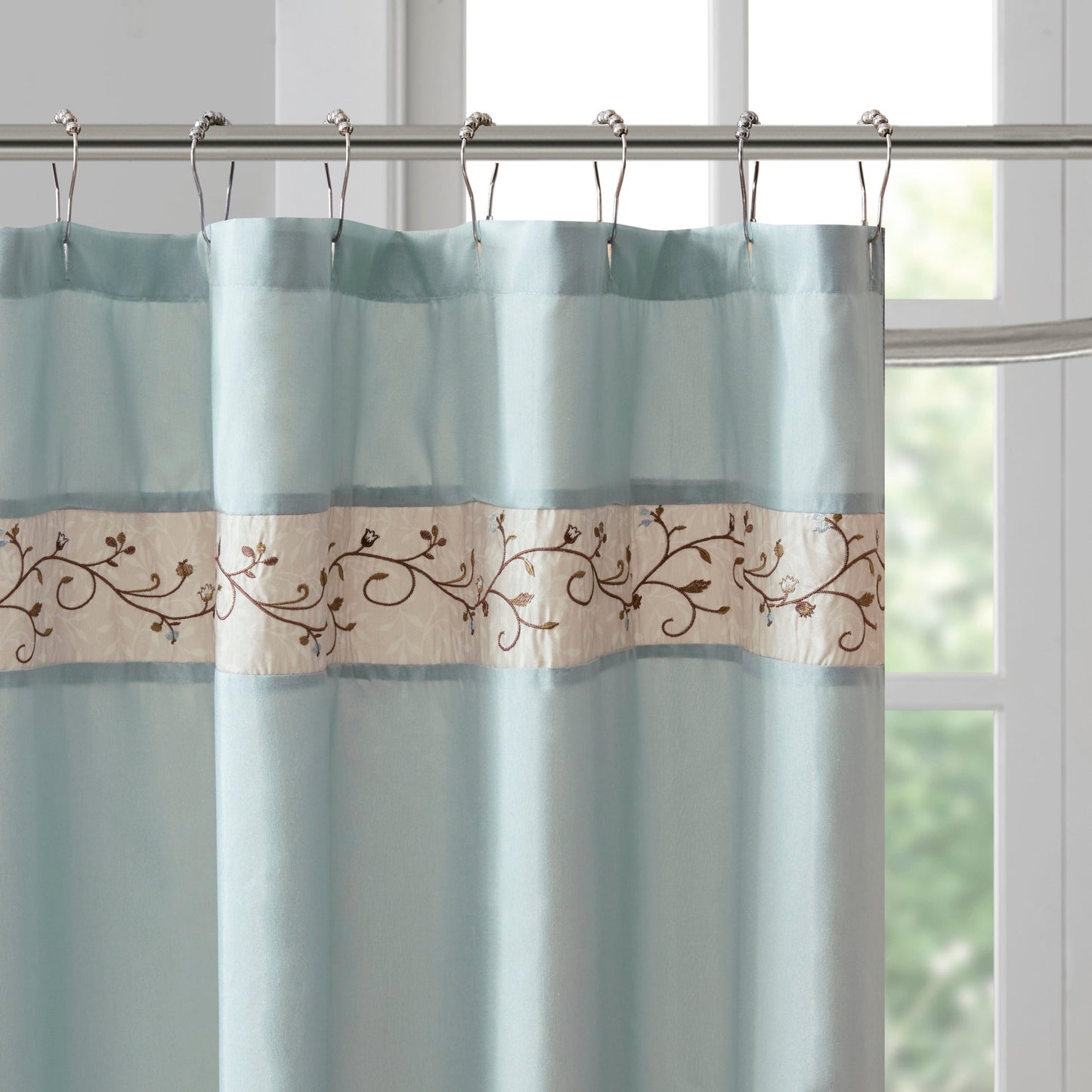 Monroe Faux Silk Embroidered Floral Shower Curtain