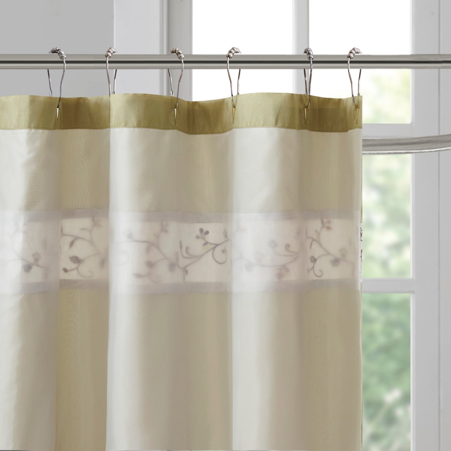 Monroe Faux Silk Embroidered Floral Shower Curtain