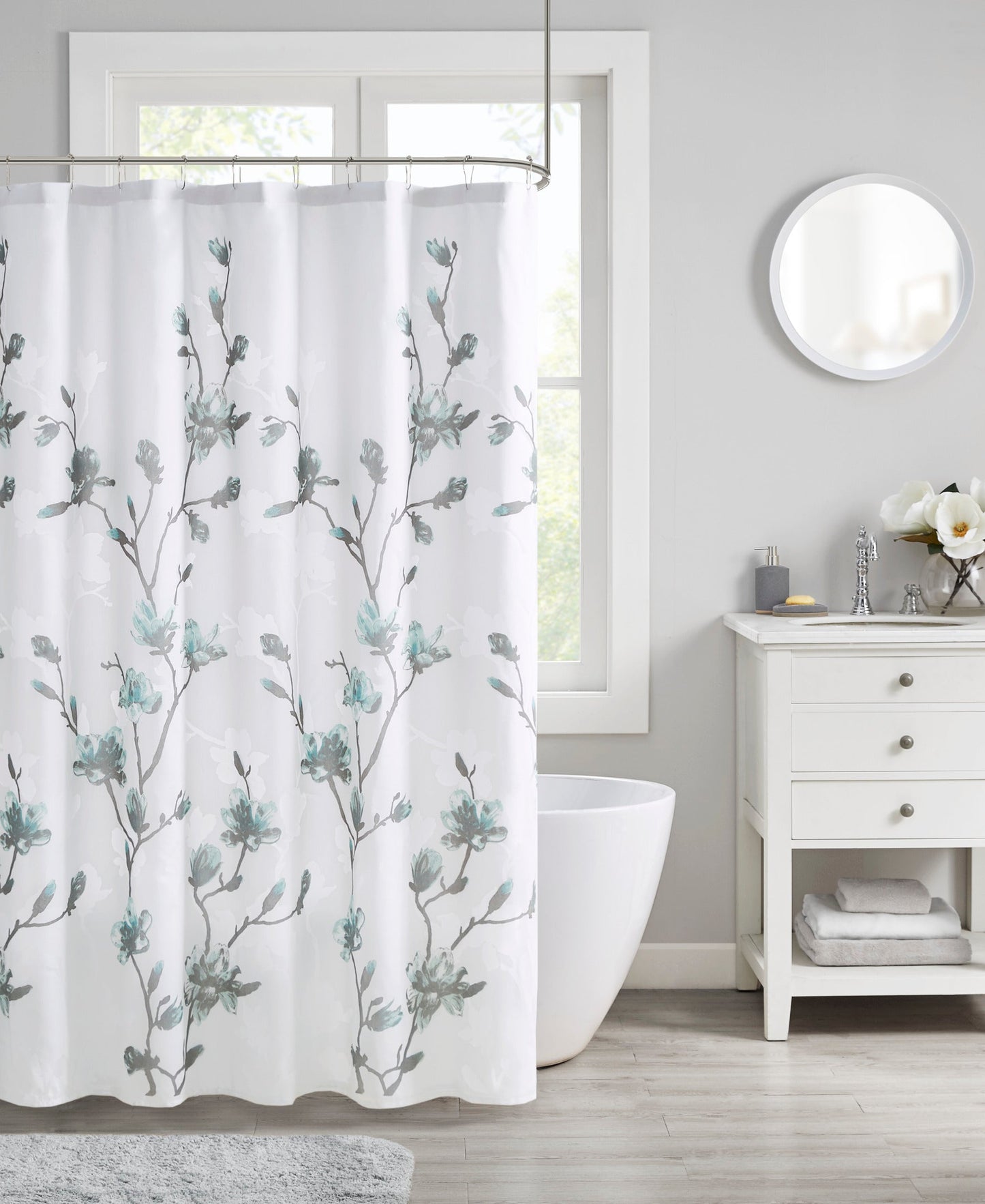 Anise Floral Printed Burnout Shower Curtain
