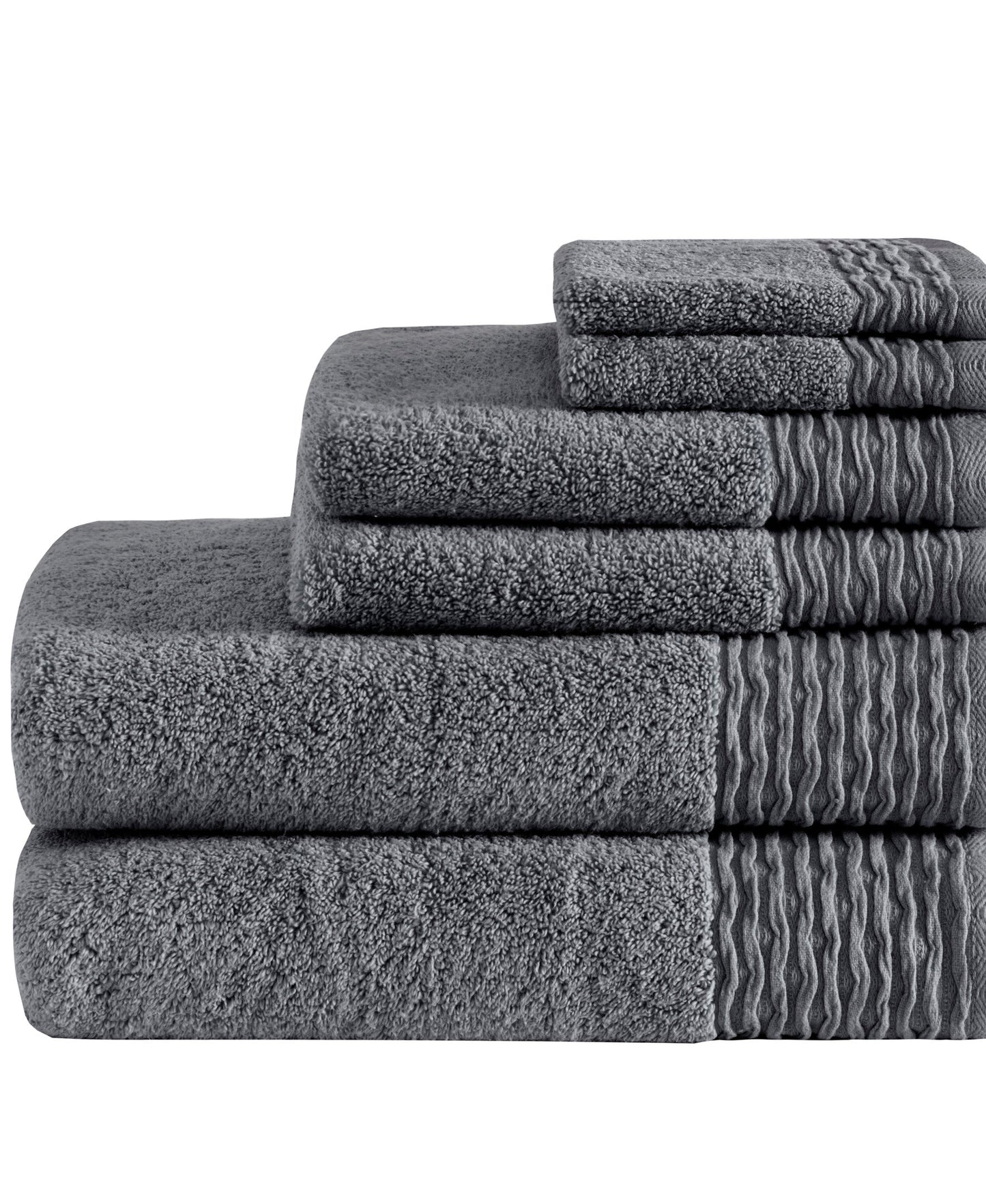 Curv Jacquard Wavy Border Zero Twist Antimicrobial Cotton 6 Piece Towel Set