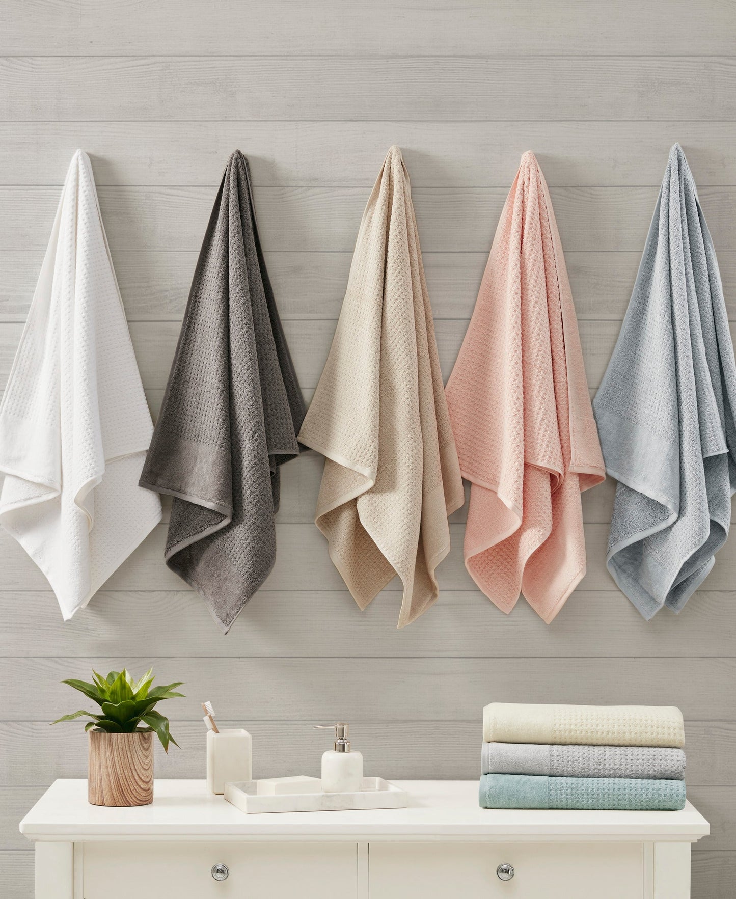 Spa Waffle Jacquard Antimicrobial 6 Piece Bath Towel Set