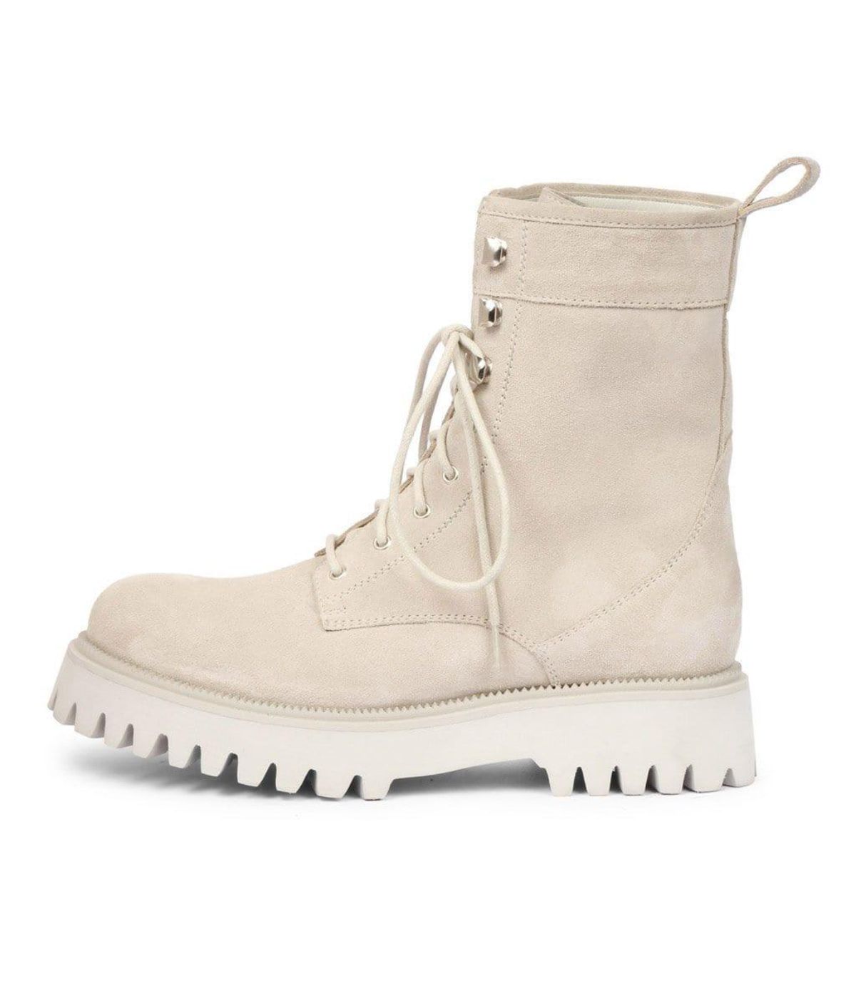 Anastasia Suede Leather Lace-up Boots Ivory
