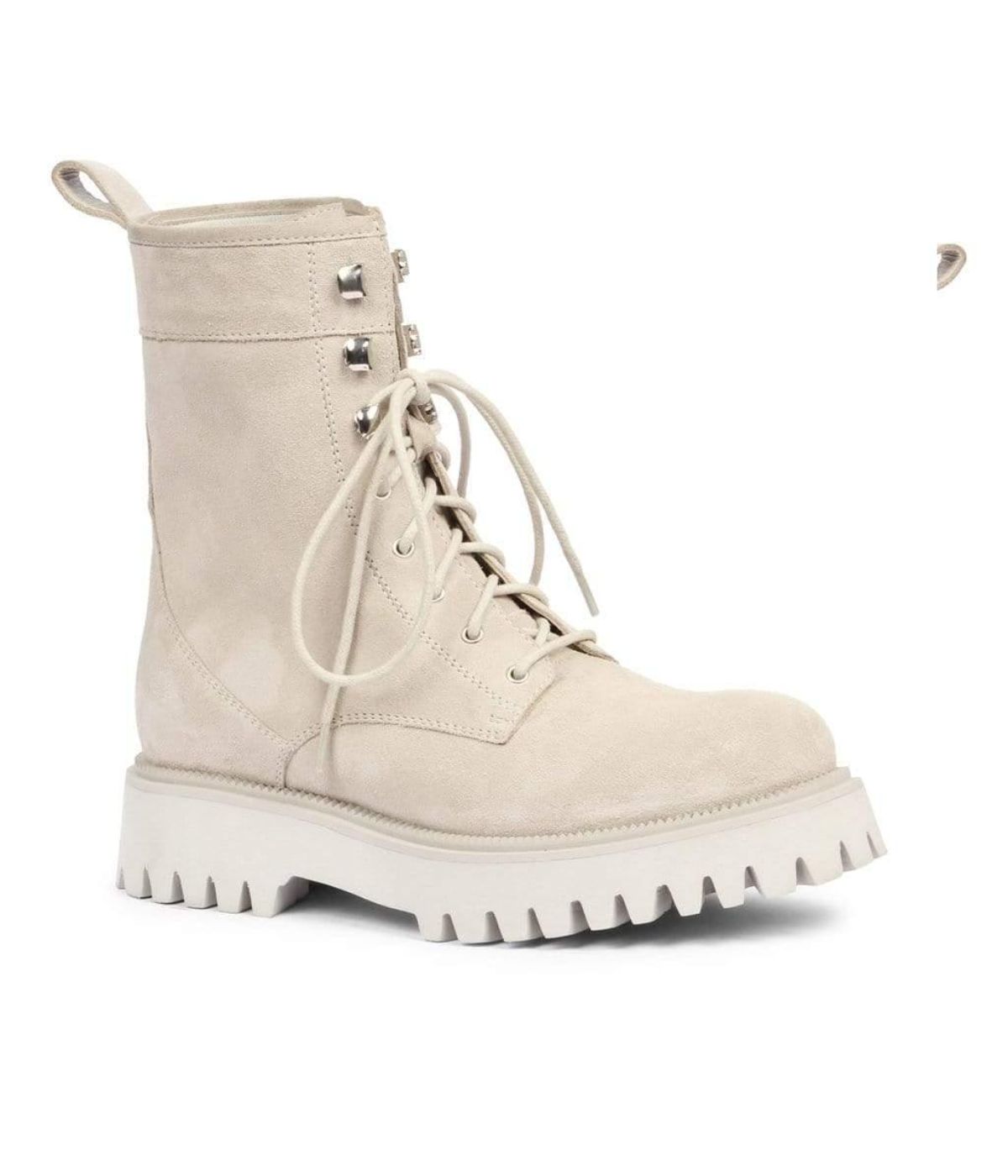 Anastasia Suede Leather Lace-up Boots Ivory