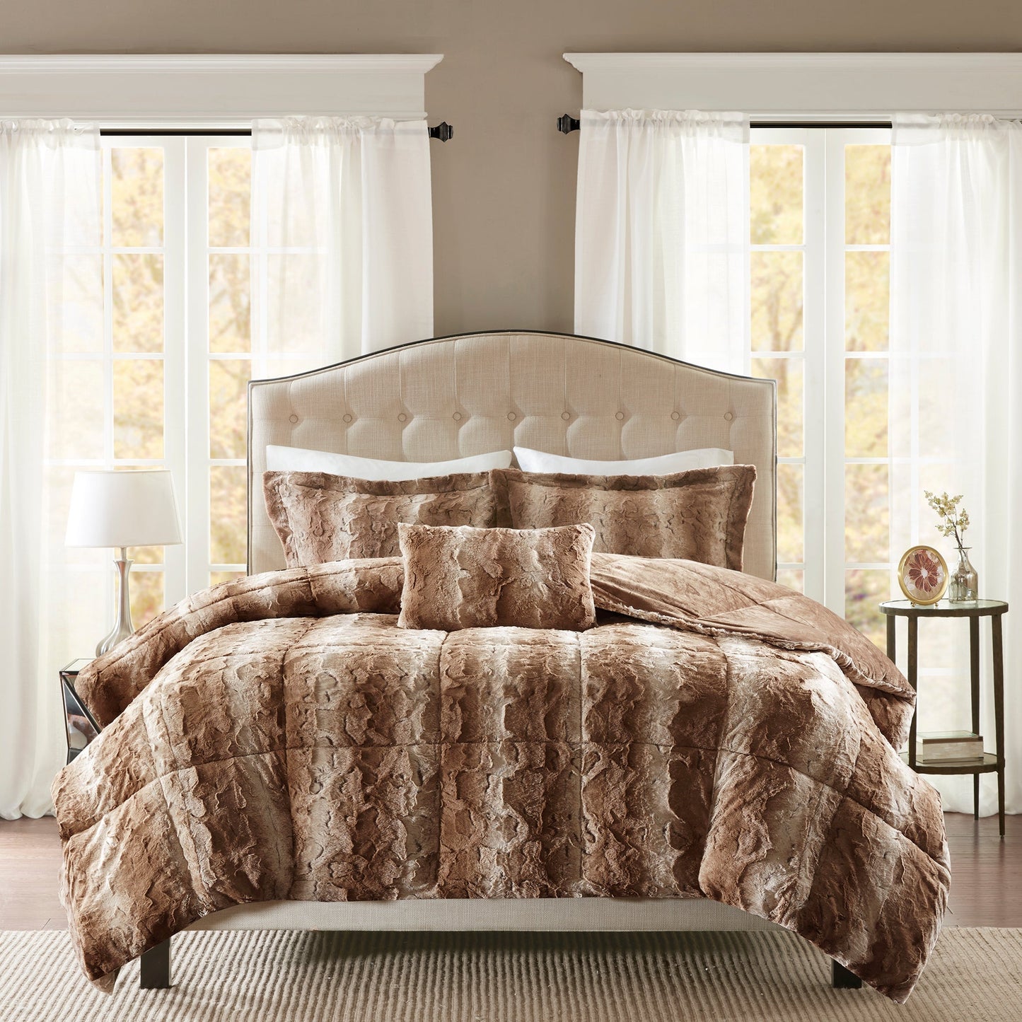 Marselle Faux Fur Comforter Set Brown