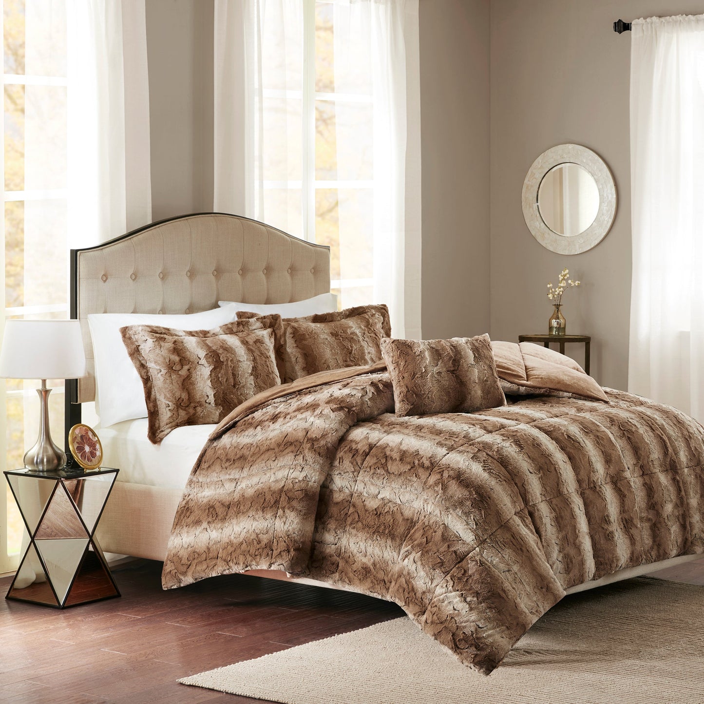 Marselle Faux Fur Comforter Set Grey