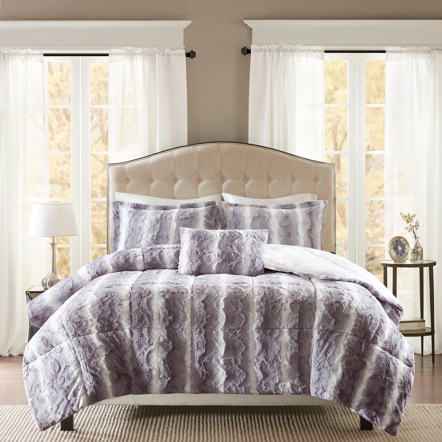 Marselle Faux Fur Comforter Set Grey