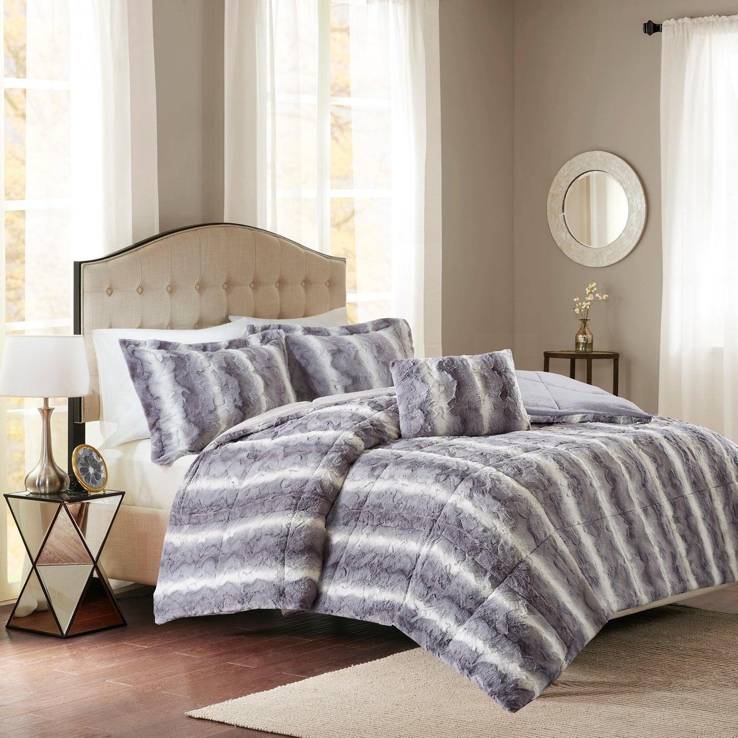 Marselle Faux Fur Comforter Set Brown