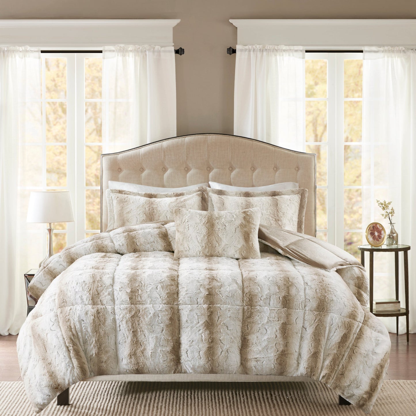 Marselle Faux Fur Comforter Set Grey