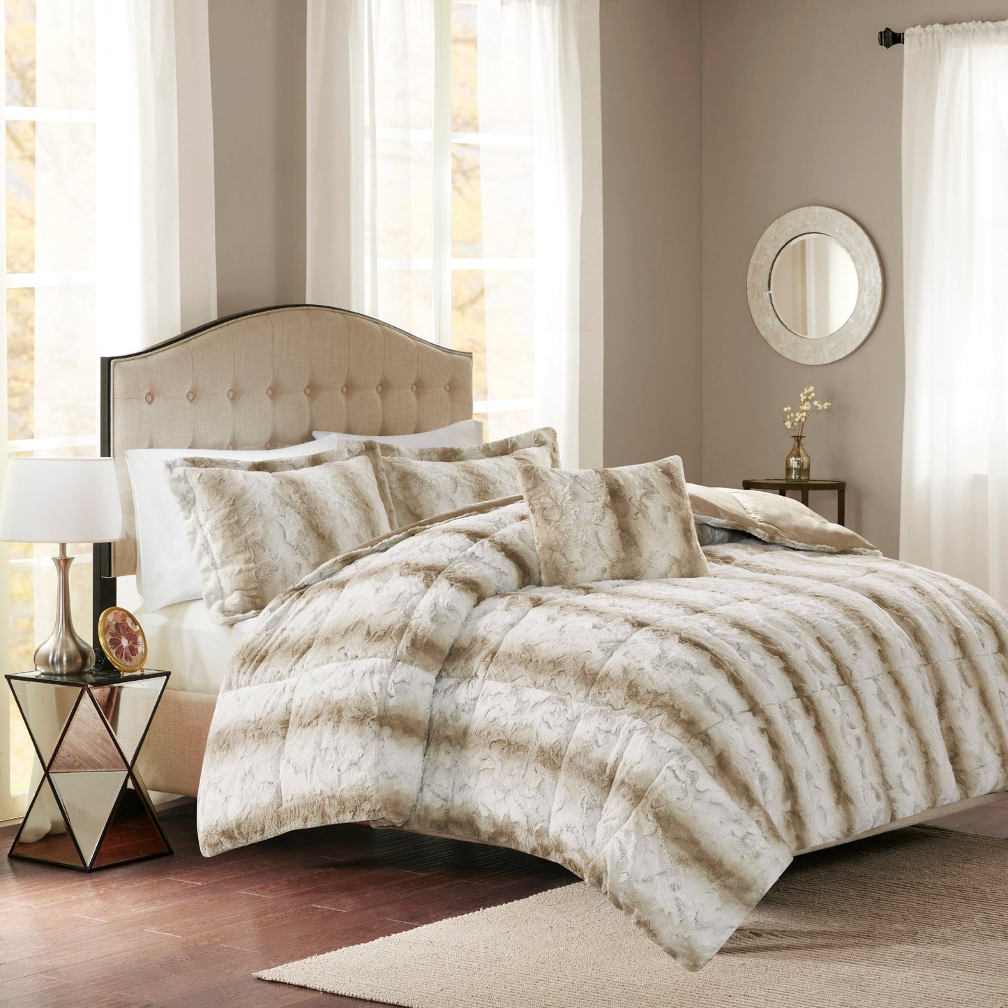 Marselle Faux Fur Comforter Set Grey