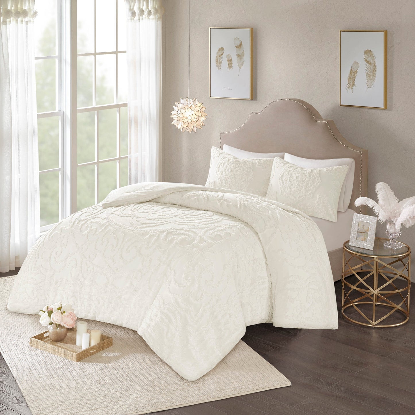 Cecily Tufted Cotton Chenille Medallion Duvet Cover Set Blush