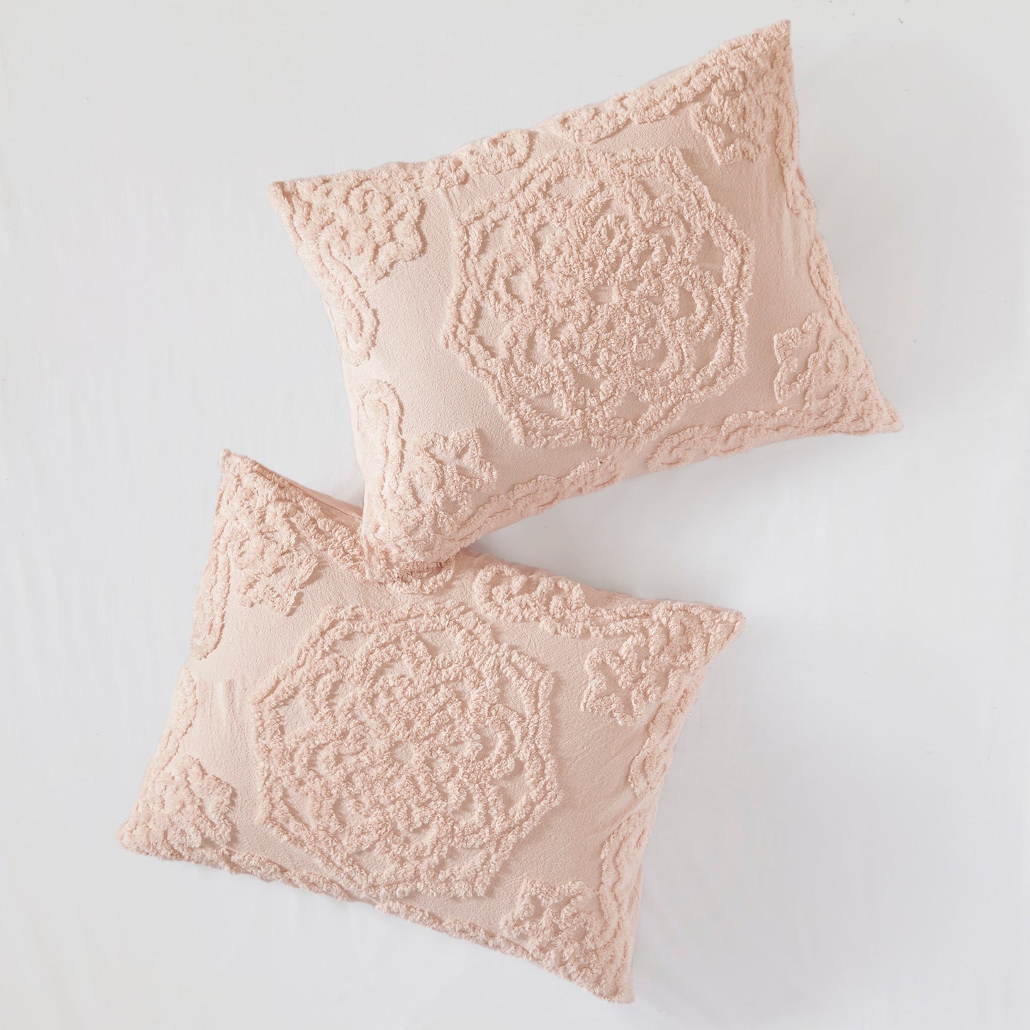 Cecily Tufted Cotton Chenille Medallion Duvet Cover Set Blush
