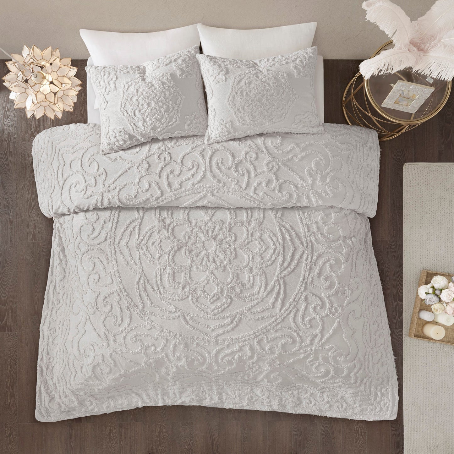 Cecily Tufted Cotton Chenille Medallion Duvet Cover Set Blush