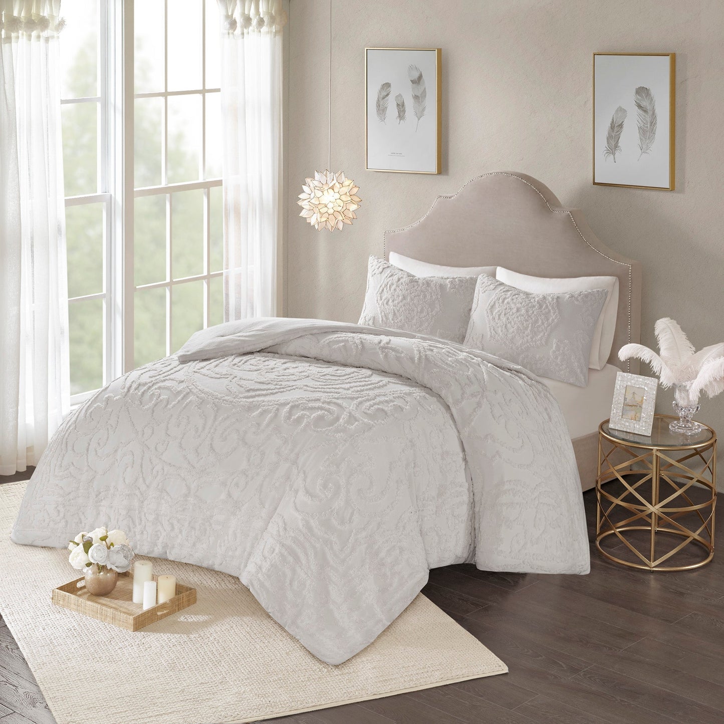 Cecily Tufted Cotton Chenille Medallion Duvet Cover Set Blush