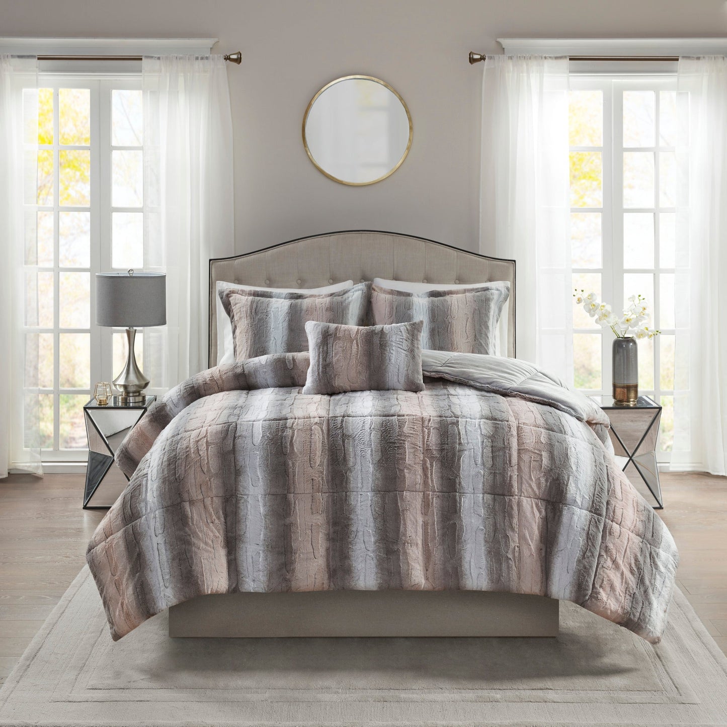 Marselle Faux Fur Comforter Set Grey