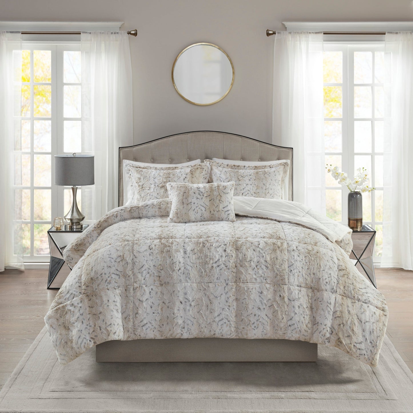 Marselle Faux Fur Comforter Set Brown