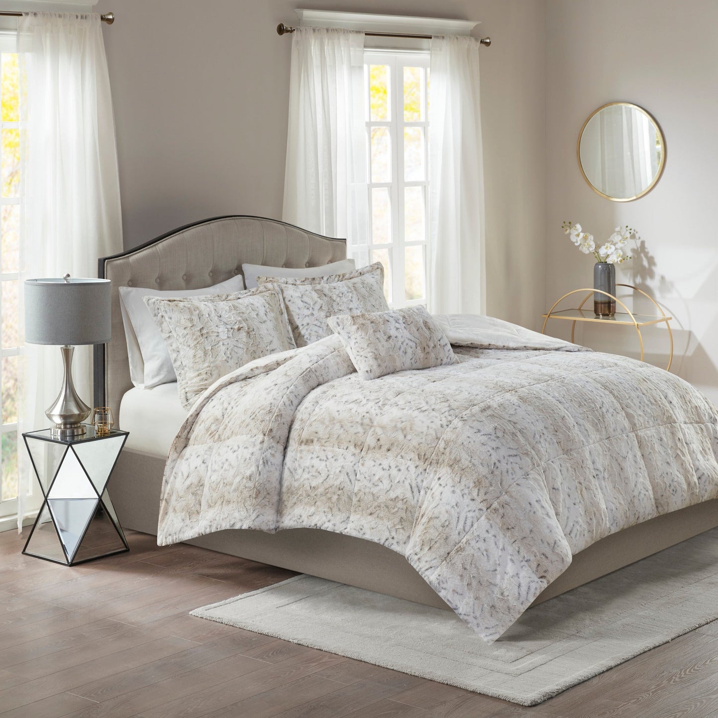 Marselle Faux Fur Comforter Set Grey