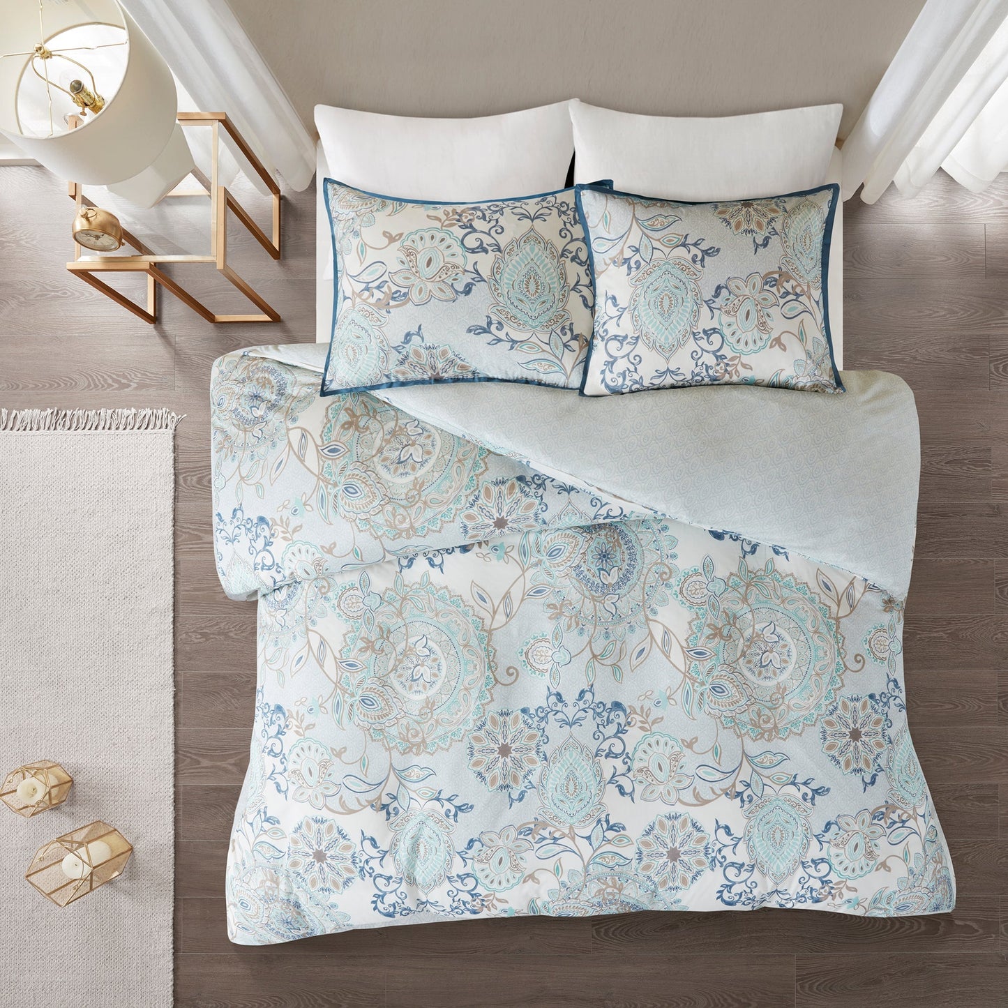 Lian 3 Piece Cotton Floral Reversible Duvet Cover Set