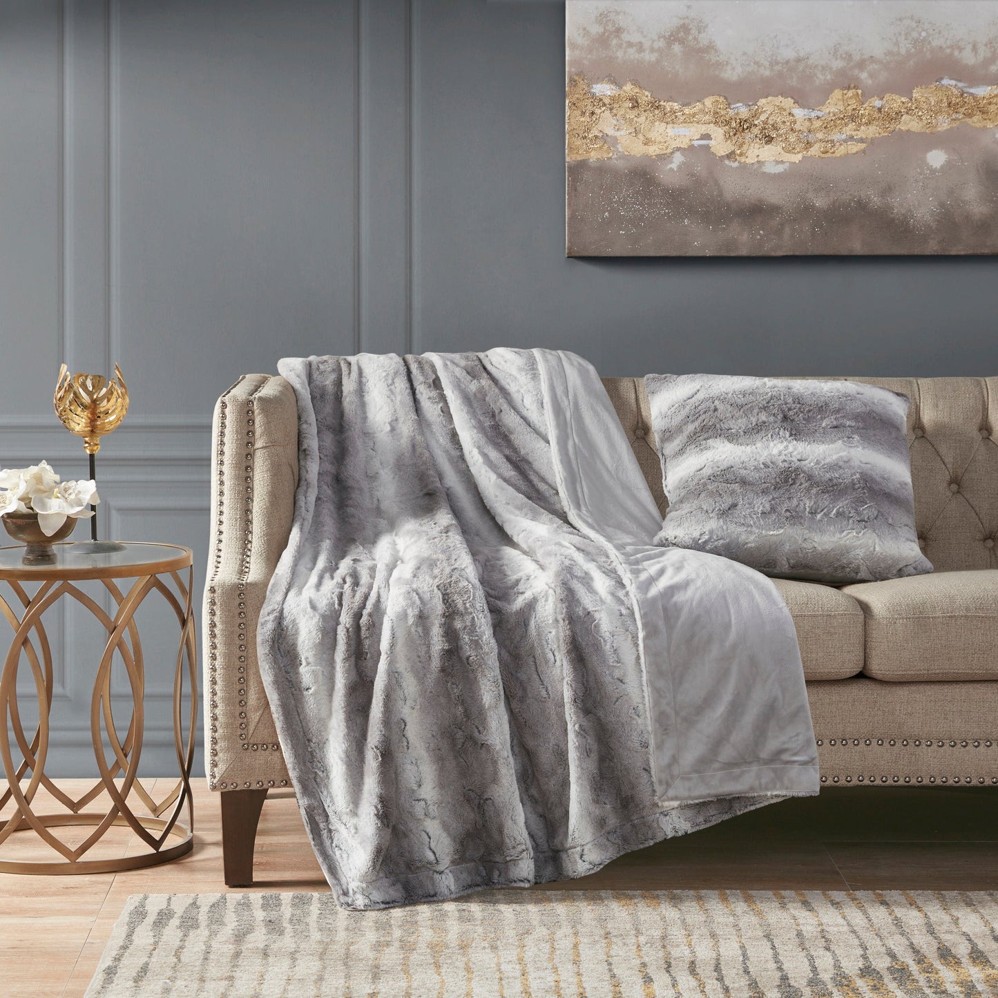 Marselle Faux Fur Square Pillow Grey