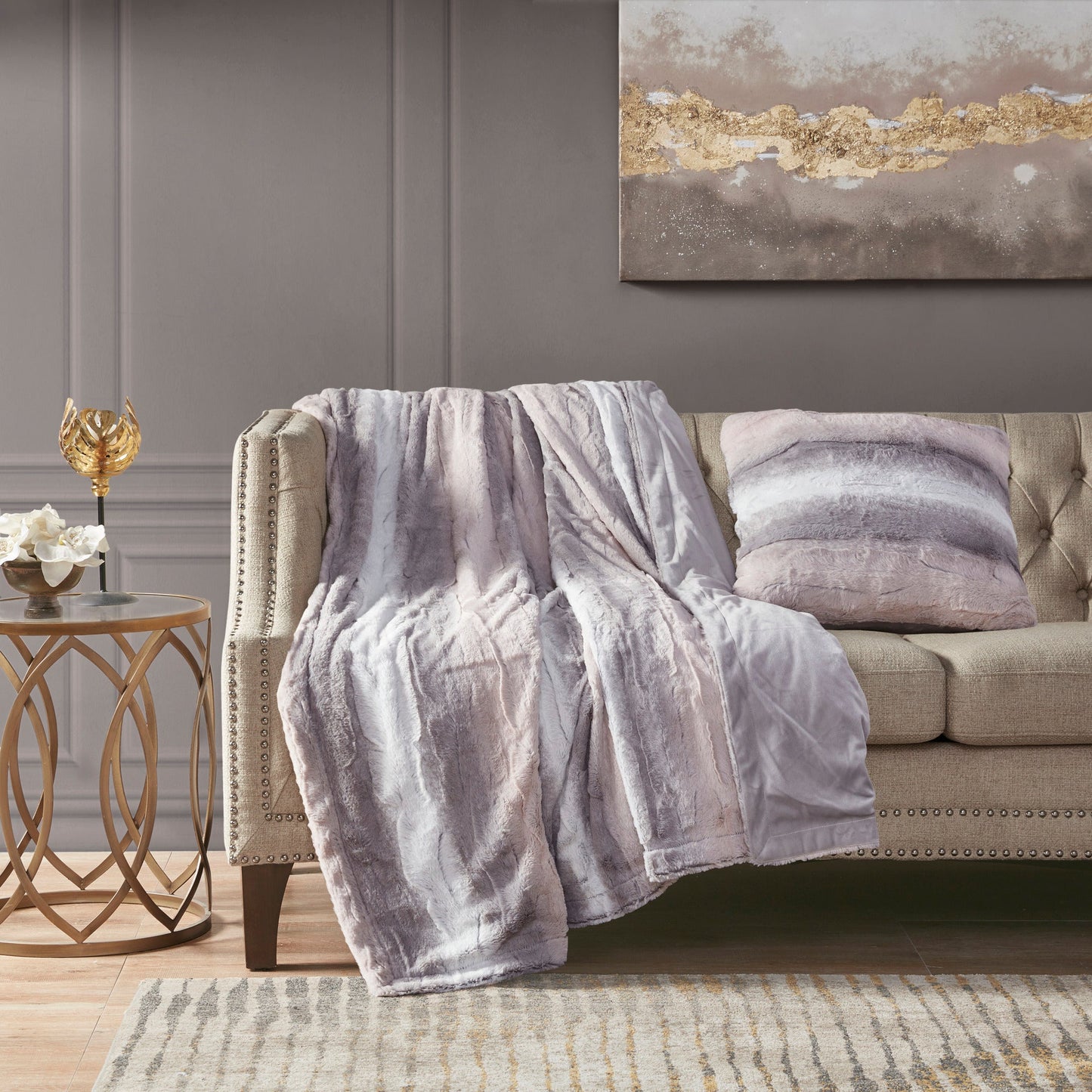 Marselle Faux Fur Square Pillow Grey