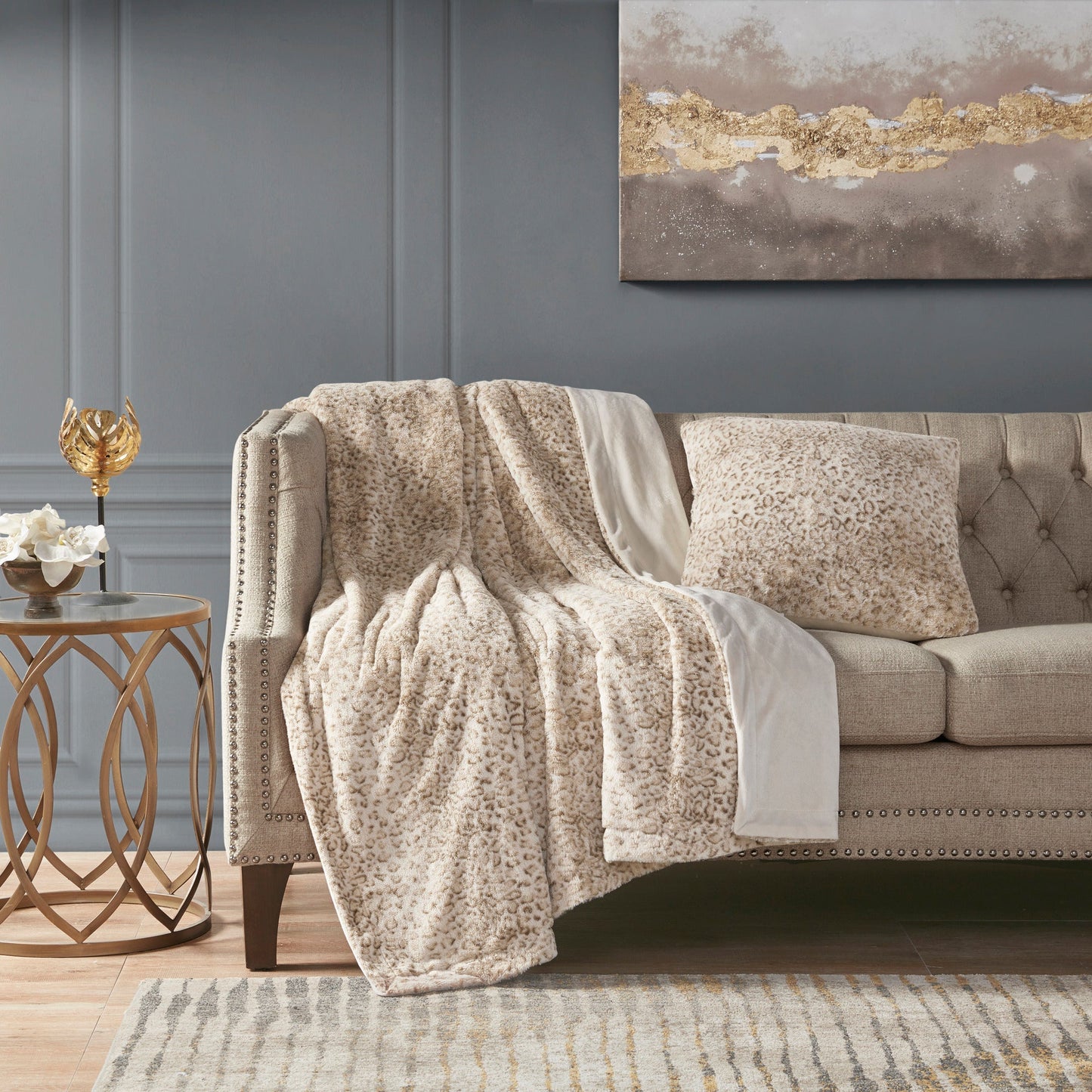 Marselle Faux Fur Square Pillow Grey
