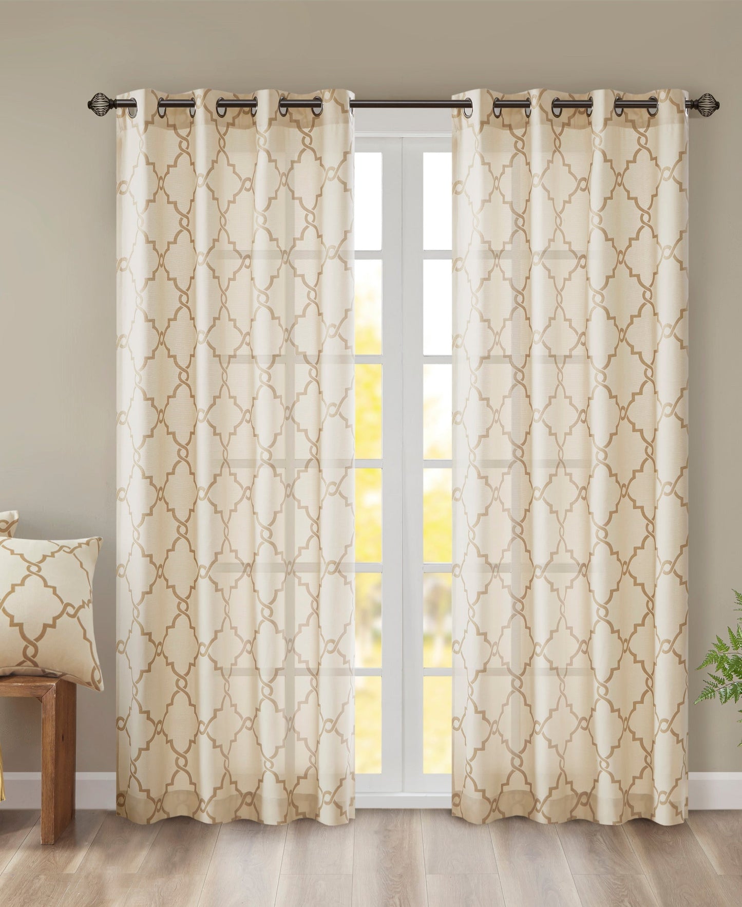 Sereno Fretwork Grommet Top Curtain Panel Seafoam