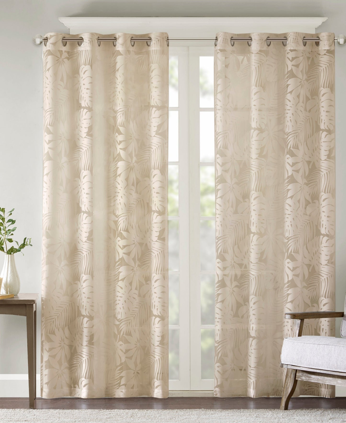 Maui Palm Leaf Burnout Window Sheer