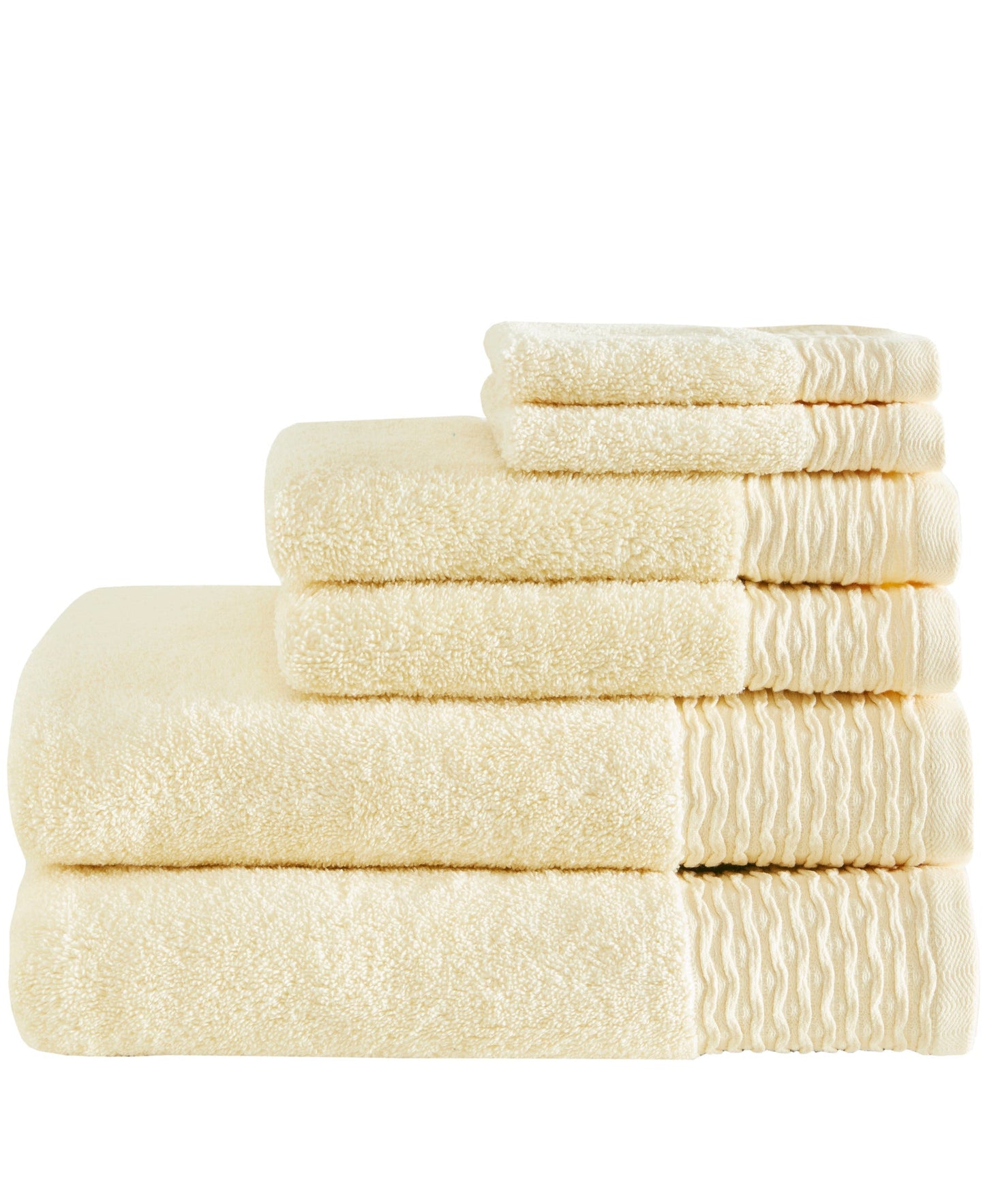 Curv Jacquard Wavy Border Zero Twist Antimicrobial Cotton 6 Piece Towel Set