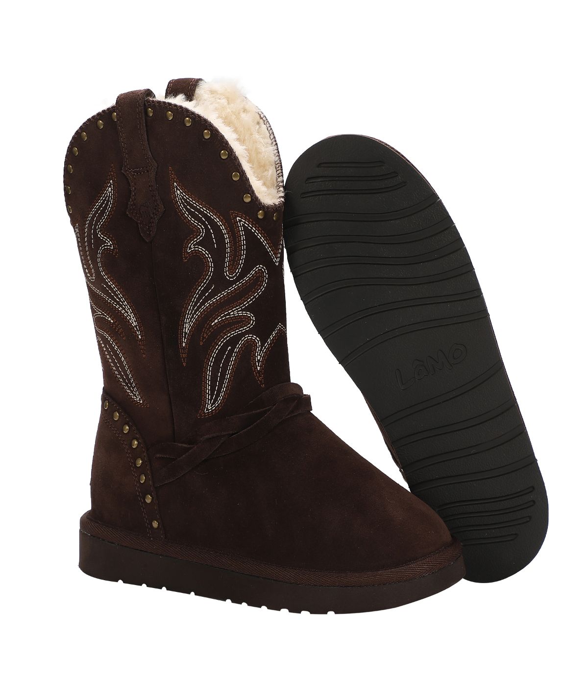 Fur Lined Ladies western-style pull on boot Chocolate