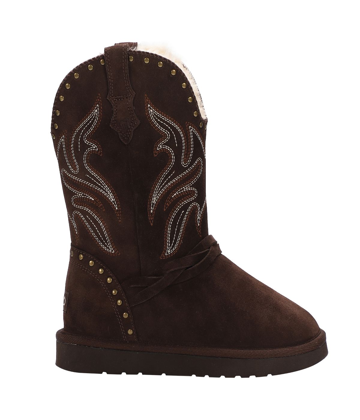 Fur Lined Ladies western-style pull on boot Chocolate